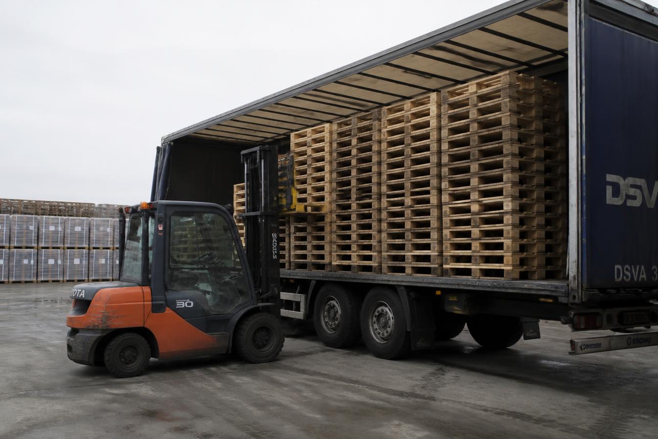 Koka paletes tiek iekrautas kravas automašīnā transportēšanai